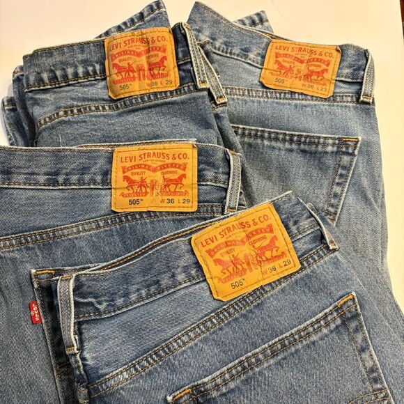 Levi’s 505 Men Slim Straight Fit Light Wash Denim Blue Jean 36Wx29L 4 Pairs - Picture 1 of 16